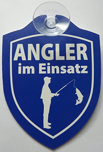 Schild mit Saugnapf Angler im Einsatz fischen Hobby Auto Windschutzscheibe von vielesguenstig-2013