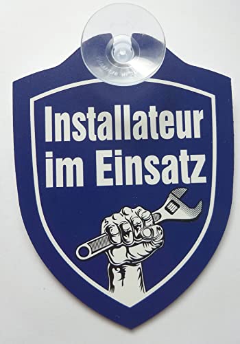 Schild mit Saugnapf Installateur im Einsatz Klempner Auto Windschutzscheibe von vielesguenstig-2013