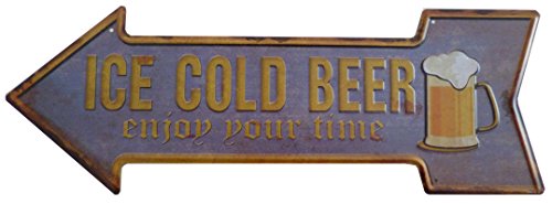vielesguenstig-2013 Blechschild Pfeil Hinweisschild Schild Retro Vintage Ice Cold Beer - Enjoy Your time 45x15,5cm von vielesguenstig-2013