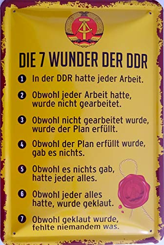 vielesguenstig-2013 Blechschild Schild 20x30cm gewölbt - 7 Wunder der DDR Arbeit Plan Ostalgie Osten von vielesguenstig-2013