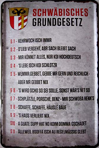 vielesguenstig-2013 Blechschild Schild 20x30cm gewölbt - Schwäbisches Grundgesetz Vintage Spruch lustig Dialekt von vielesguenstig-2013