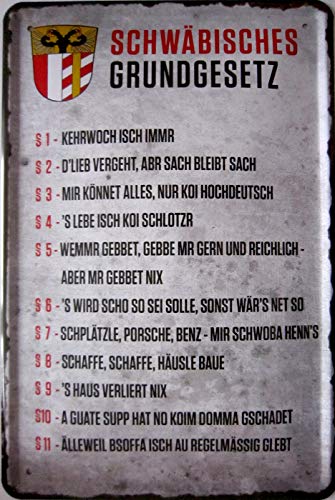vielesguenstig-2013 Blechschild Schild 20x30cm gewölbt - Schwäbisches Grundgesetz Vintage Spruch lustig Dialekt vielesguenstig-2013 Blechschild Schild 20x30cm gewölbt - Schwäbisches Grundgesetz Vintage Spruch lustig Dialekt von vielesguenstig-2013