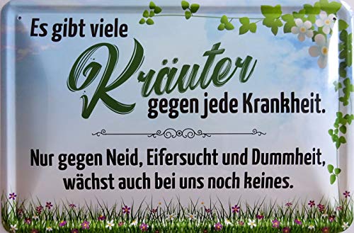 vielesguenstig-2013 Blechschild Schild 20x30cm gewölbt - kein Kraut gegen Neid Eifersucht Dummheit Kräuter Spruch Vintage von vielesguenstig-2013