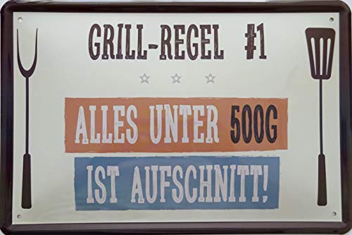 vielesguenstig-2013 Blechschild Schild - Grill Regel Nr. 1 Alles unter 500 g Aufschnitt Grillen Vintage von vielesguenstig-2013