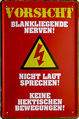 vielesguenstig-2013 Blechschild Schild - Vorsicht blank liegende Nerven laut sprechen hektische Bewegungen von vielesguenstig-2013