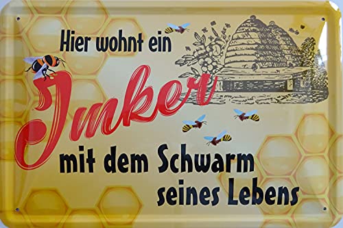 vielesguenstig-2013 Schild Blechschild 20x30cm - Hier wohnt EIN Imker mit dem Schwarm seines Lebens Bienen Frau Ehefrau von vielesguenstig-2013
