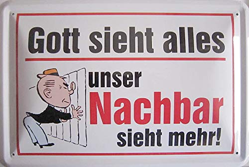 vielesguenstig-2013 Schild Blechschild 30x40cm Gott Sieht Alles unser Nachbar Sieht mehr Haus Grundstück von vielesguenstig-2013