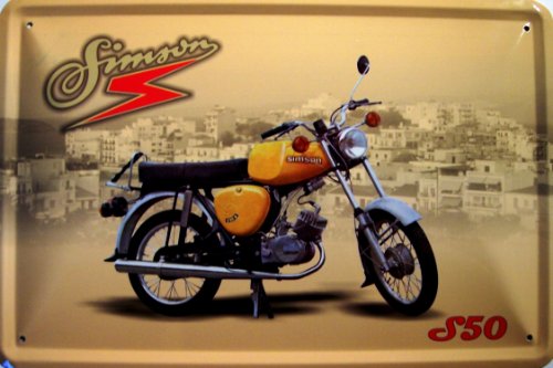 vielesguenstig-2013 Simson S 50 gelb Motorrad DDR Blechschild Schild Blech Metall Metal Tin Sign 20 x 30 cm gewölbt von vielesguenstig-2013