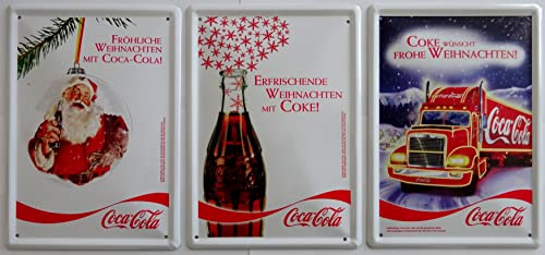 Blechschild Schild 15x21 cm - Cola Werbung vintage retro Weihnachten Truck Weihnachtsmann 3er Set von vielesguenstig by Robby Wanka