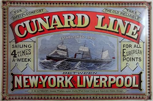 Blechschild Schild 20x30cm - Cunard Line New York Liverpool Segelschiff Dampfschiff Schiff Werbung Plakat vintage Reederei von vielesguenstig by Robby Wanka