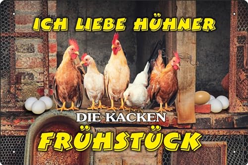 Blechschild Schild 20x30cm - Ich liebe Hühner die kacken Frühstück Eier Bio Hof Huhn Hahn Federn Haustier von vielesguenstig by Robby Wanka