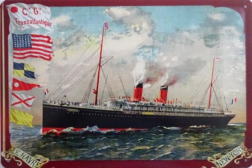 Blechschild Schild 20x30cm - Transatlanik LeHavre New York Schiff Dampfschiff Reederei Meer Ozean von vielesguenstig by Robby Wanka