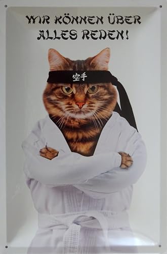 Blechschild Schild 20x30cm - Wir können über alles reden Katze Karate Kampfkatze Freunde Familie Kollegen von vielesguenstig by Robby Wanka
