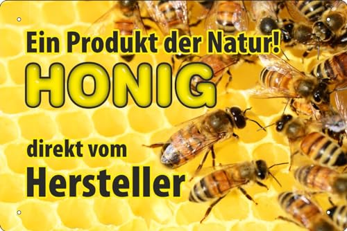 Blechschild Schild 20x30cm gewölbt - Honig direkt vom Hersteller Produkt der Natur Bienen Imker von vielesguenstig by Robby Wanka