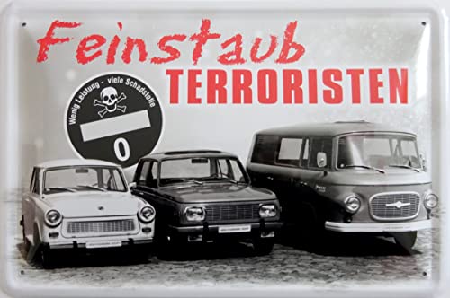 vielesguenstig by Robby Wanka Blechschild Schild 20x30cm - Feinstaub Terroristen Trabant Wartburg Barkas B1000 DDR OStalgie Osten IFA von vielesguenstig by Robby Wanka