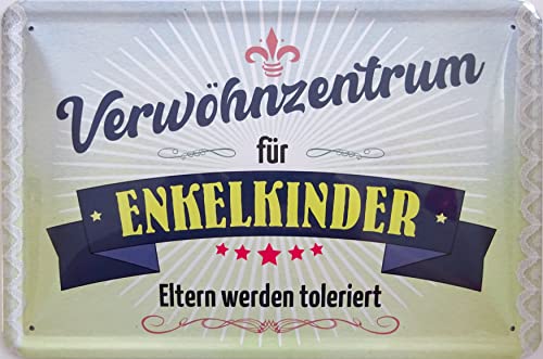 vielesguenstig by Robby Wanka Blechschild Schild 20x30cm - Verwöhnzentrum für Enkelkinder Enkel Großeltern Oma Opa Eltern Werden toleriert von vielesguenstig by Robby Wanka