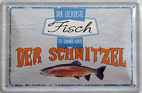 vielesguenstig by Robby Wanka Blechschild Schild 20x30cm - der leckerste Fisch ist Immer noch der Schnitzel Vegearier Fleisch Männer von vielesguenstig by Robby Wanka