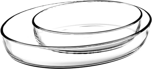 Vienberg 2tlg. Glas Auflaufformen | aus hochwertigem Borcam Borosilikat-Glas Form | Glasauflaufform Rund, Quadratisch oder Oval | spülmaschinenfest bis zu 300°C Backofengeeignet form (Oval) von vienberg