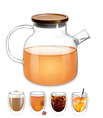 Vienberg Impolio Set | Teekanne + 4x 350ml Doppelwandige Gläser aus Hitzebeständiges Borosilikat-Glas | Glaskanne Teapot, Teeservice, Tee-Kaffee-Kareffe Thermoglas (1400ml Set) von vienberg