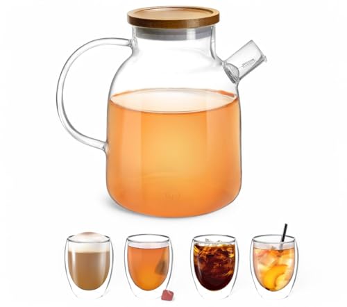 Vienberg Impolio Set | Teekanne + 4x 350ml Doppelwandige Gläser aus Hitzebeständiges Borosilikat-Glas | Glaskanne Teapot, Teeservice, Tee-Kaffee-Kareffe Thermoglas (1800ml Set) von vienberg