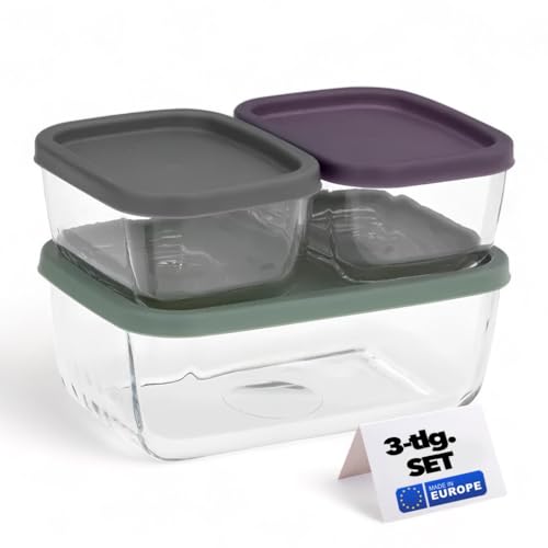 vienberg Cube 3 Stück Glas Vorratsdosen Set mit Deckel | Aufbewahrungsglas Spülmaschinen-, Mikrowellen-, und Gefriergeeignet | Küche Frischhaltedosen Aufbewahrungsbox Glas, Made in Europe von vienberg