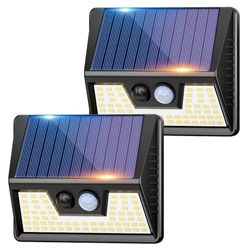 vighep Solarlampen für Außen mit Bewegungsmelder, 2 Stücke 3 Modi 3000K Warmweiß LED Superhelle Solarleuchten, IP65 Wasserdichte Solar Wandleuchte Aussen für Garten Hof Wand Stufen Deck Haustüren von vighep