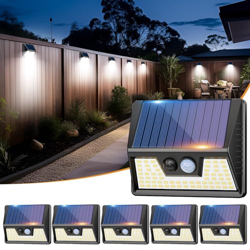vighep Solarlampen für Außen mit Bewegungsmelder, 6 Stücke 3 Modi LED Superhelle Solarleuchten, IP65 Wasserdichte Solar Wandleuchte Aussen für Garten Hof Wand Stufen Deck Haustüren Garage von vighep