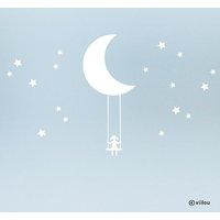 Fenster Sticker Mond Schaukel Mädchen Kinderzimmer Aufkleber Sterne Silhouette Kind Illustration Mond Deko Diy von viilou