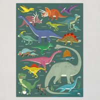 Poster Dinosaurier Plakate Kinderzimmer Dinos Illustration Namen Kinder Lernposter Prints T-Rex Triceratops von viilou