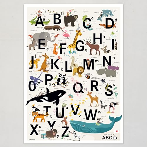 viilou Poster ABC Plakat Buchstaben illustriertes Alphabet Tiere Illustration Lernposter Grundschule Plakate Kinderzimmer Dekoration von viilou