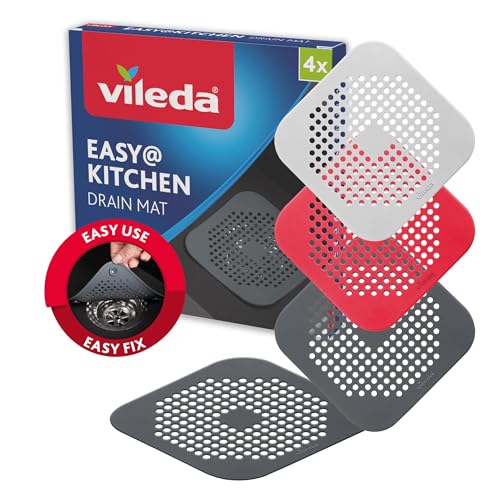 Vileda Abflusssieb 4er Set - Spülbecken Sieb, Haarsieb Waschbecken, Abflusssieb Badewanne & Dusche - verhindert Gerüche & Verstopfungen - Abflussieb mit Saugnäpfen von vileda