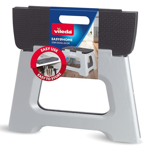 Vileda Tritthocker klappbar 23cm - für Erwachsene & Kinder bis 150kg - Inkl. Anti-Rutsch-Beschichtung - Klapphocker Faltbar 150 kg Ideal für Haushalt & Alltag - faltbarer Schemel von Vileda