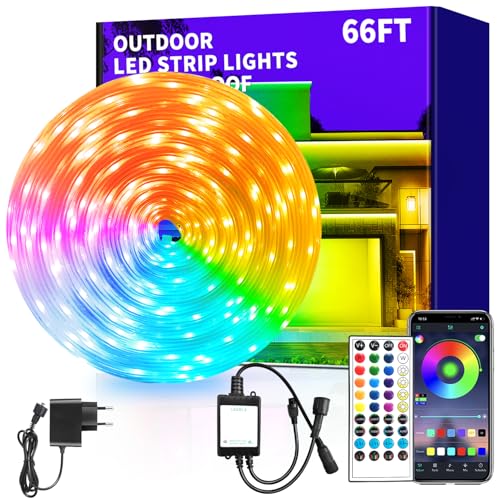 vimeepro 20M Wasserdicht Outdoor LED Strip Light mit Remote/APP Control Musik synchronisation RGB Outdoor Led Rope Lights Farbwechsel LED band strip für Schlafzimmer Balkon Dach Garten Treppe Parteie von vimeepro