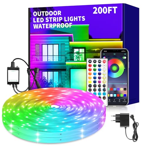 vimeepro Outdoor LED Strip Light 60M Wasserdicht mit Remote/APP Control Musiksynchronisation RGB Outdoor Led Rope Lights Farbwechsel LED band strip für Schlafzimmer Balkon Dach Garten Treppe Parteien von vimeepro