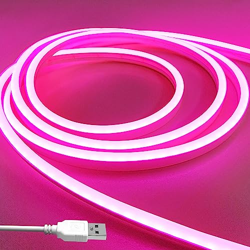 vimeepro USB LED Neon streifen 5V 3M USB Flexible wasserdichte Neonstreifen für drinnen und draußen Schlafzimmer TV Hintergrundbeleuchtung Schränke usw (Adapter nicht im Lieferumfang enthalten/Rosa) von vimeepro