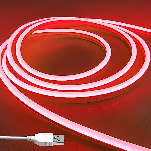 vimeepro USB LED Neon streifen 5V 3M USB Flexible wasserdichte Neonstreifen für drinnen und draußen Schlafzimmer TV Hintergrundbeleuchtung Schränke usw (Adapter nicht im Lieferumfang enthalten/Rot) von vimeepro