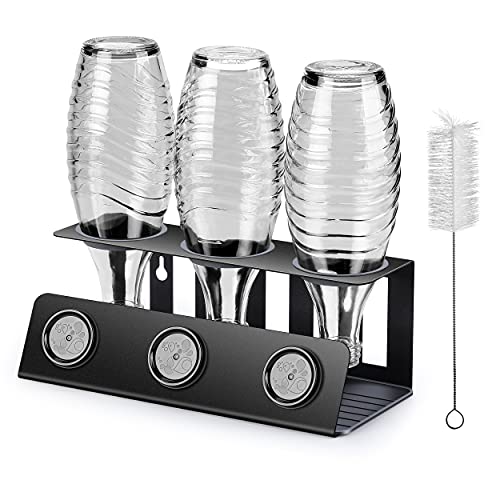 vinlley Flaschenhalter für Sodastream 3er Abtropfhalter mit Herausnehmbare Abtropfwanne und Deckelhalter, Abtropfständer für Sodastream, Crystal und Emil Flaschen, Schwarz. von vinlley