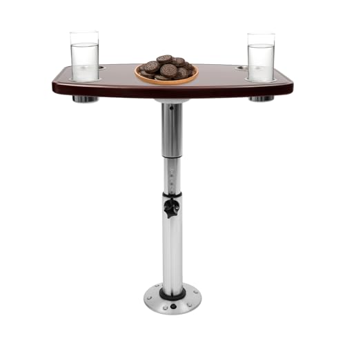 vinnyooc 60 * 38 cm Bootstisch, Henverstellbar Teleskopisch Tisch, Marine Boot Wohnmobil Esszimmertisch mit 4 Tasse Halter von vinnyooc