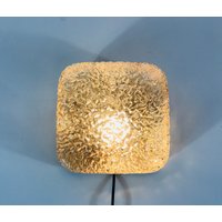 Glashütte Limburg Eisglas Wandlampe - Plafoniere Eisblock Messingknopf Deutschland 1960Er Jahre von vinovo