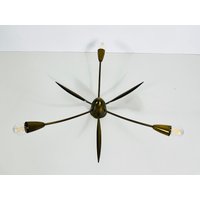 Mid-Century Messing 3-Armiger Sputnik Kronleuchter, 1960Er Jahre Mid-Century Messing 3-Armiger Sputnik Kronleuchter, 1960Er Jahre von vinovo