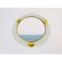 Mid Century Modern Round Brass & Wire Wall Mirror Attributed To Stilnovo - Italien 1960Er Jahre von vinovo