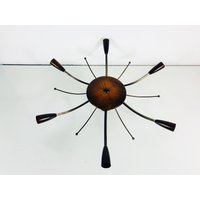 Mid-Century Moderne Sputnik Kronleuchter - 8-Arm Flush Mount Holzkörper Deutschland 1950Er Jahre von vinovo