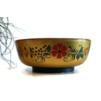 Floral Bemalte Holzschale Handgeschnitzte Rustikale Cottage Dekoration von vintagdesign