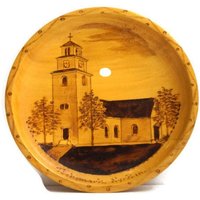 Vintage Pyrographie Holz Wandkunst Signiertes Kirchen Gemälde von vintagdesign