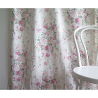 Floraler Vorhang Panels 2Er Set Baumwollstoff Grün Rosa Blumen Vorhänge, Skandinavisch #a-68 von vintageTEXTILESdecor