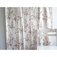 Lange Vorhangplatte, Braune Blätter Rosa Blumen, Blumenvorhang | 3 Panels Verfügbar#4-57-6 von vintageTEXTILESdecor