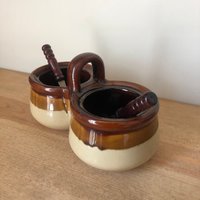 Vintage Doppel-Saucenschalen Aufgesetzte Servierschalen von vintagealmas