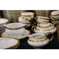 Set Von 86 Theo Haviland Limoges, Symphonie, Blattgold, Fine China, Frankreich, Servierplatten, Teller, Tassen, Untertassen, Frühlingsgerichte von vintageatmosphere