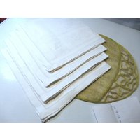 4 Servietten Monogramm Bestickt 100 % Baumwolldamast Ajourrand Weiß von vintagehappimillAT