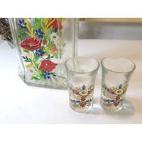 Vintage Flasche + 2 Stamperl Glas Handbemalt von vintagehappimillAT